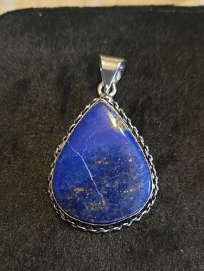 Sterling Silver Lapis Lazuli Teardrop Pendant Charm Gemstone